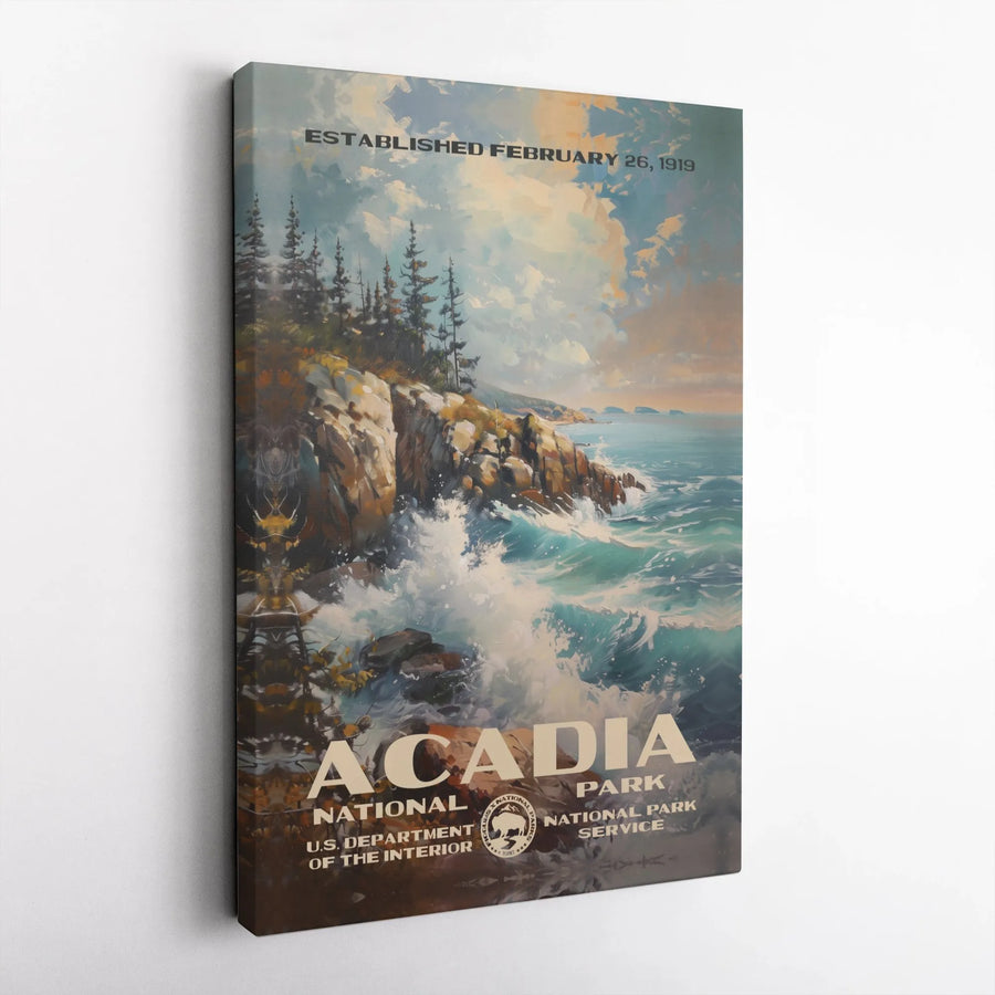 Acadia National Park Poster | Vintage Maine Coast Travel Art | Premium 1.25" Gallery Canvas | Nature Lover Wall Decor Gift