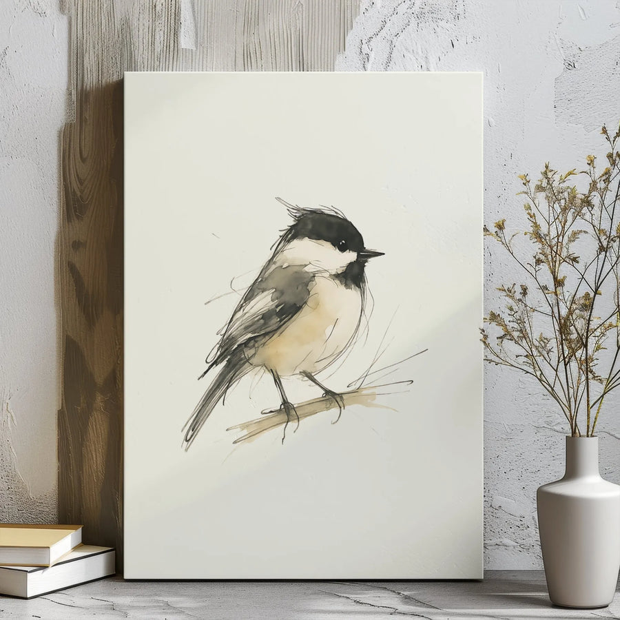 Black-Capped Chickadee Wall Art | Minimalist Watercolor Bird Sketch | Premium Gallery-Wrapped Canvas | Nature Lover Gift & Home Decor