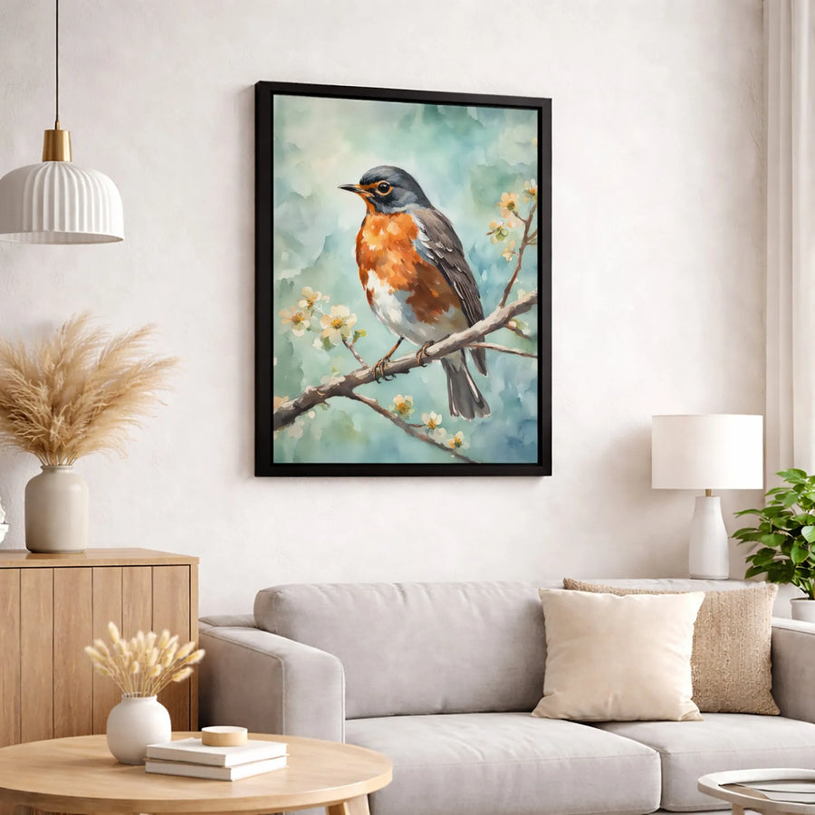 American Robin Bird Wall Art | Watercolor Spring Nature Painting | Gallery Quality 1.25-Inch Canvas | Premium Home Decor Gift