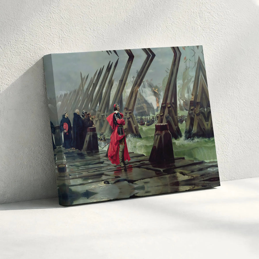 Siege of La Rochelle Canvas Wall Art | Henri Motte Historical Painting Print | Premium Gallery Wrapped Canvas | Classic Home Decor Gift for History Buff