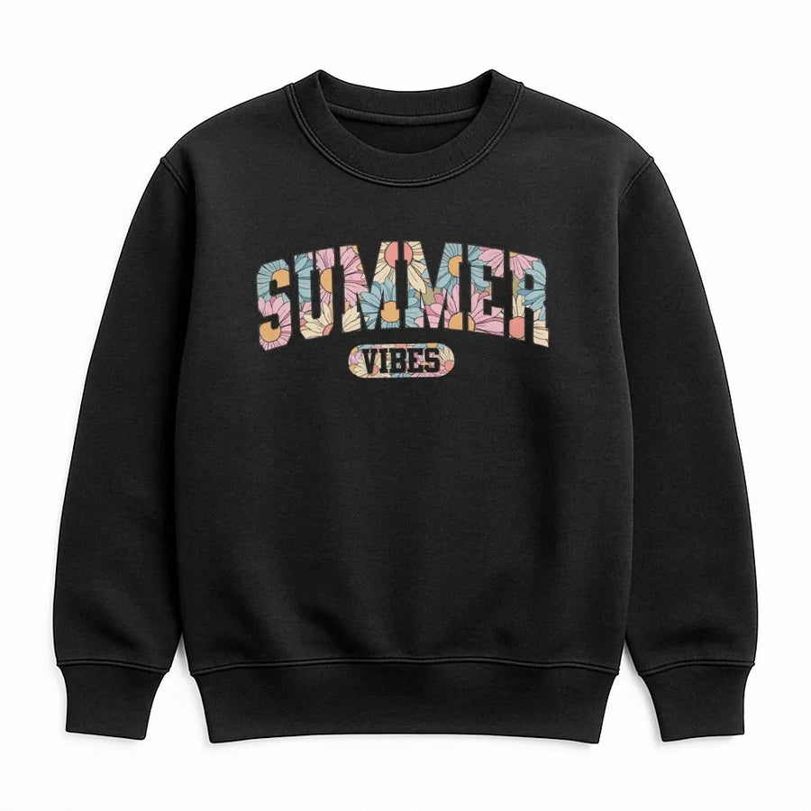 Summer Vibes Sweatshirt | Retro Boho Floral Graphic Pullover | Soft Cotton Blend | Cute Beach Vacation Gift for Women