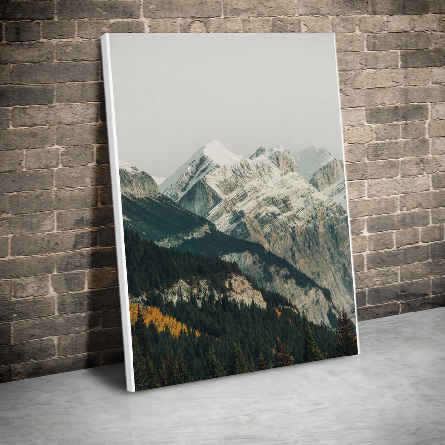 Misty Mountain Vertical Canvas | Snowy Peak Forest Landscape Photography | Premium 1.25" Gallery Wrap | Modern Home & Rustic Cabin Wall Decor Gift