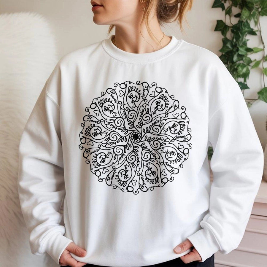 Curse Word Mandala Sweatshirt | Graphic Swear Word Art | Premium Cotton Blend Unisex Crewneck | Funny Sarcastic Gift for Her or Him