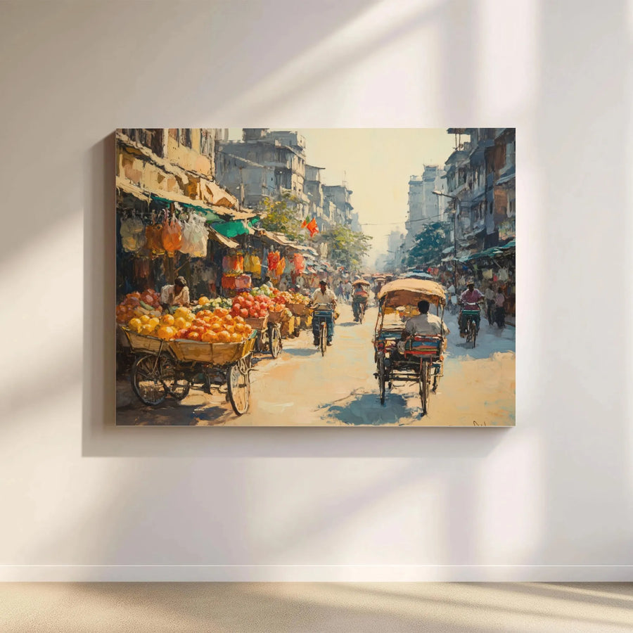 Indian Street Market Canvas Art | Impressionist Cityscape Print | Gallery-Quality 1.25" Thick Frame | Cultural Travel Home Decor Gift
