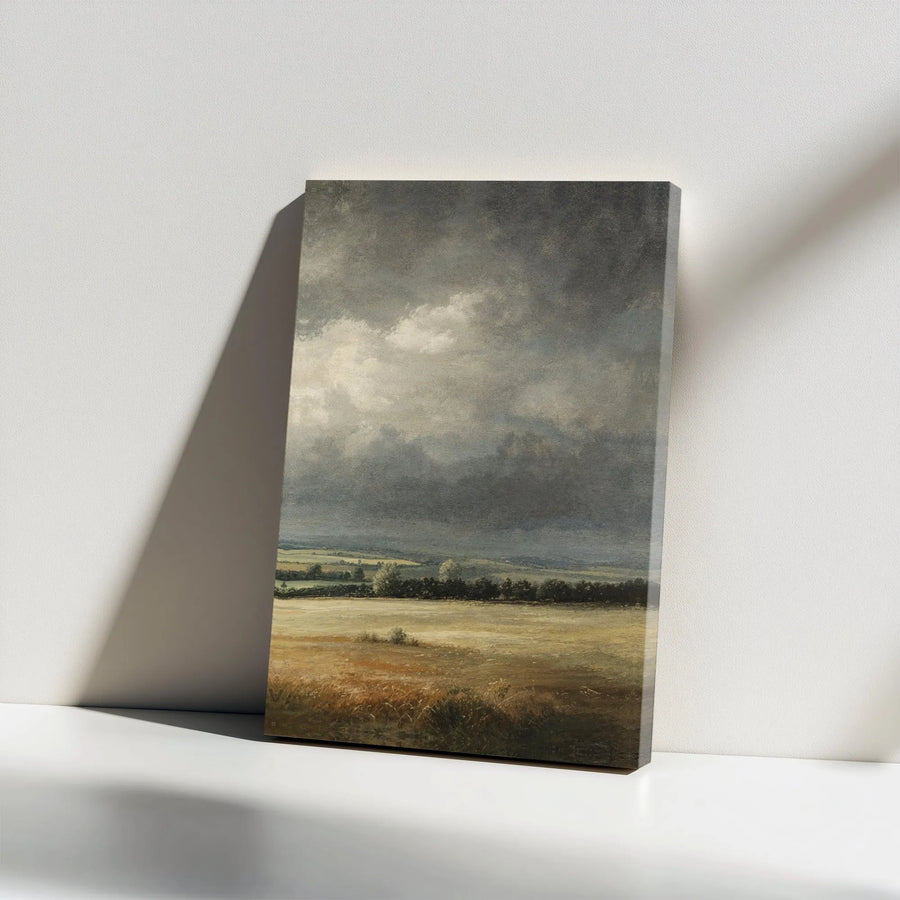 Moody Landscape Canvas Wall Art | Vintage Stormy Sky Painting Print | Premium Gallery Wrapped Canvas | Farmhouse Living Room Decor