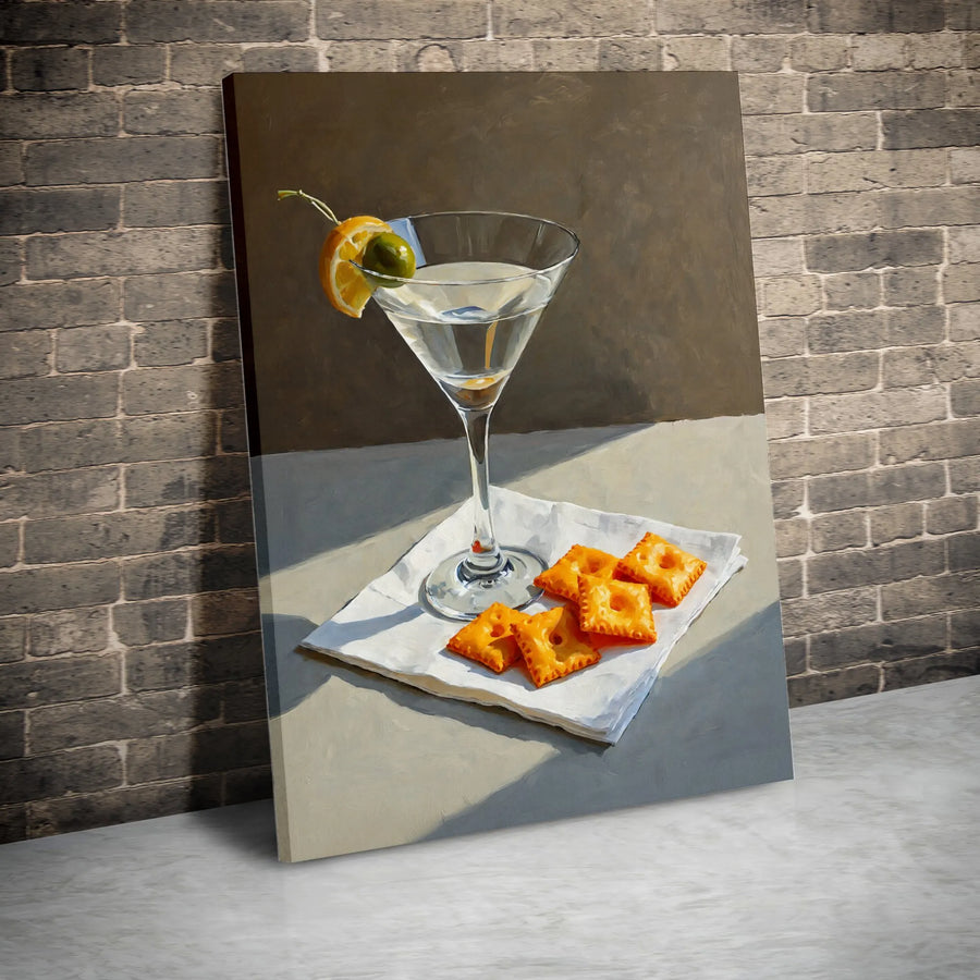 Martini Cocktail Canvas Print | Realistic Still Life Painting | Premium Thick Gallery Wrap | Home Bar & Kitchen Decor Gift