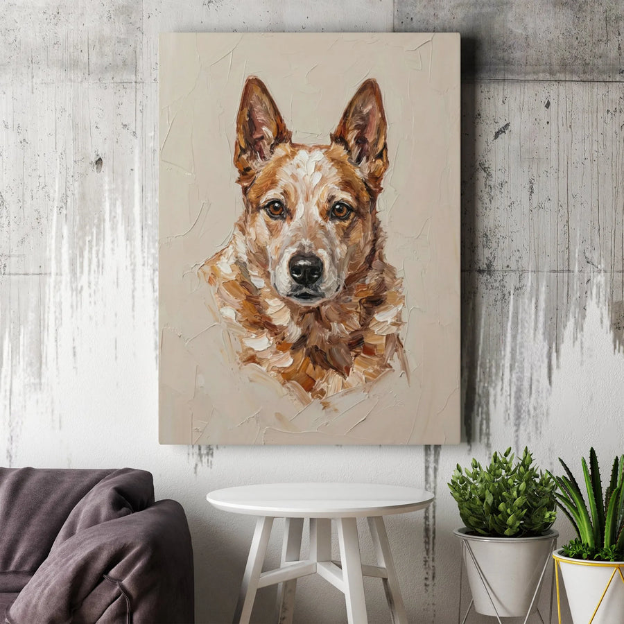 Red Heeler Canvas Wall Art | Impasto Oil Painting Style Portrait | Gallery Wrapped Premium Decor | Gift for Dog Lovers & Cattle Dog Owners
