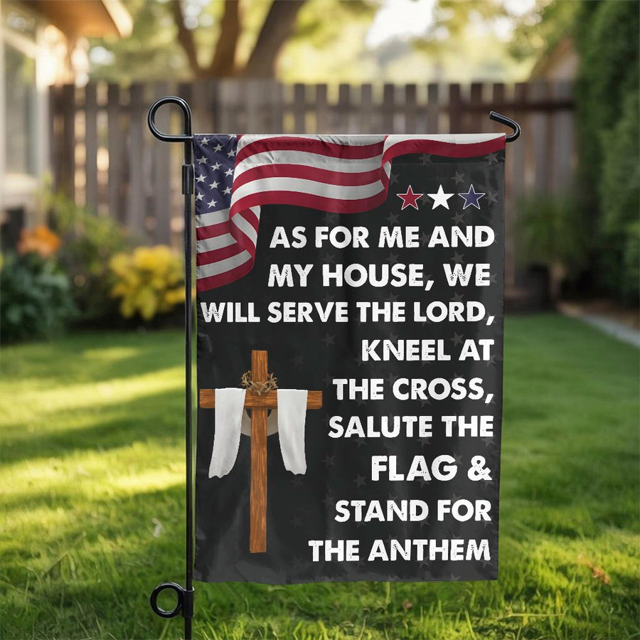 American Flag Garden Flag | Serve The Lord Cross Religious Yard Decor | Premium Weather-Resistant Polyester | Patriotic Christian Housewarming Gift