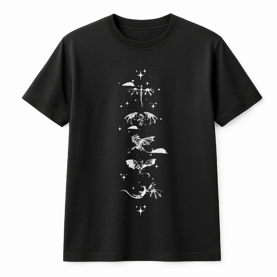 Dragon Rider Graphic T-Shirt | Celestial Fantasy Illustration | Premium Soft Cotton | Book Lover Gift for Fantasy Readers