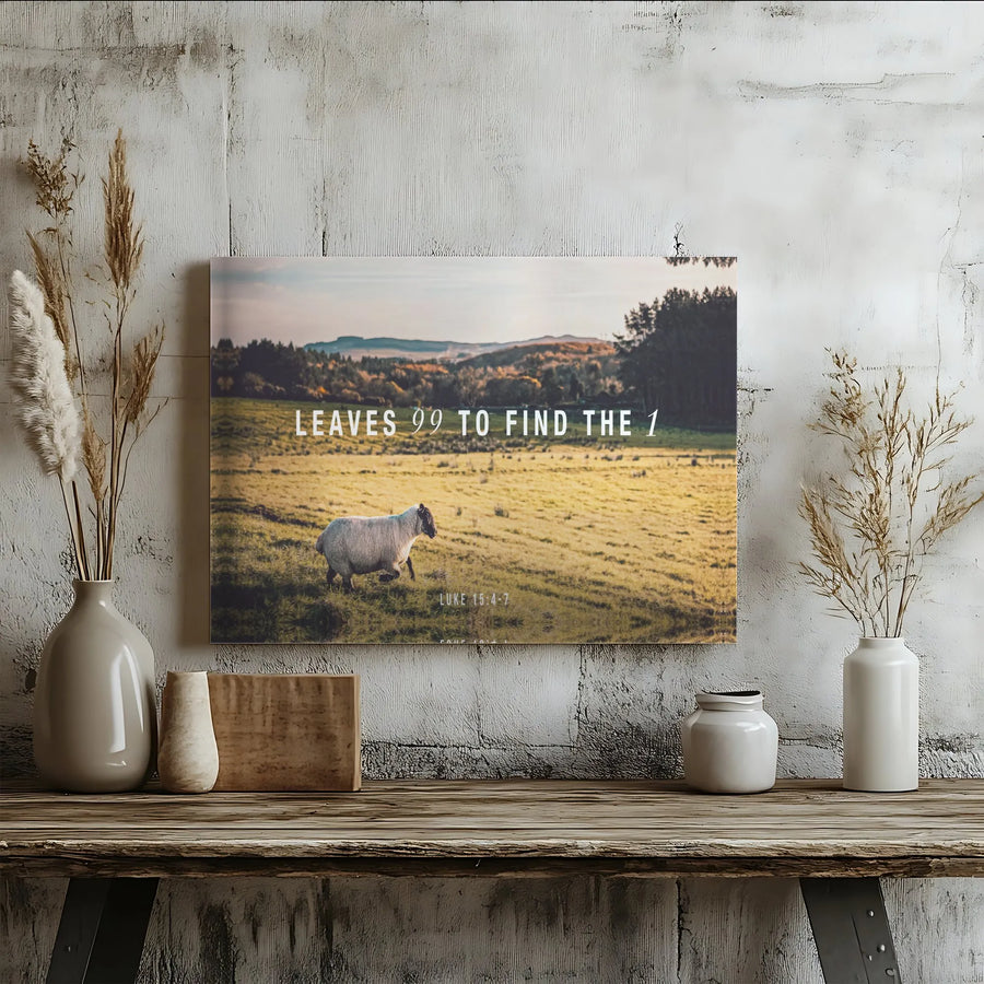 Luke 15:4-7 Wall Art | Leaves 99 To Find The 1 Scripture Canvas | Premium Gallery-Wrapped Print | Christian Home Decor Gift For Believers