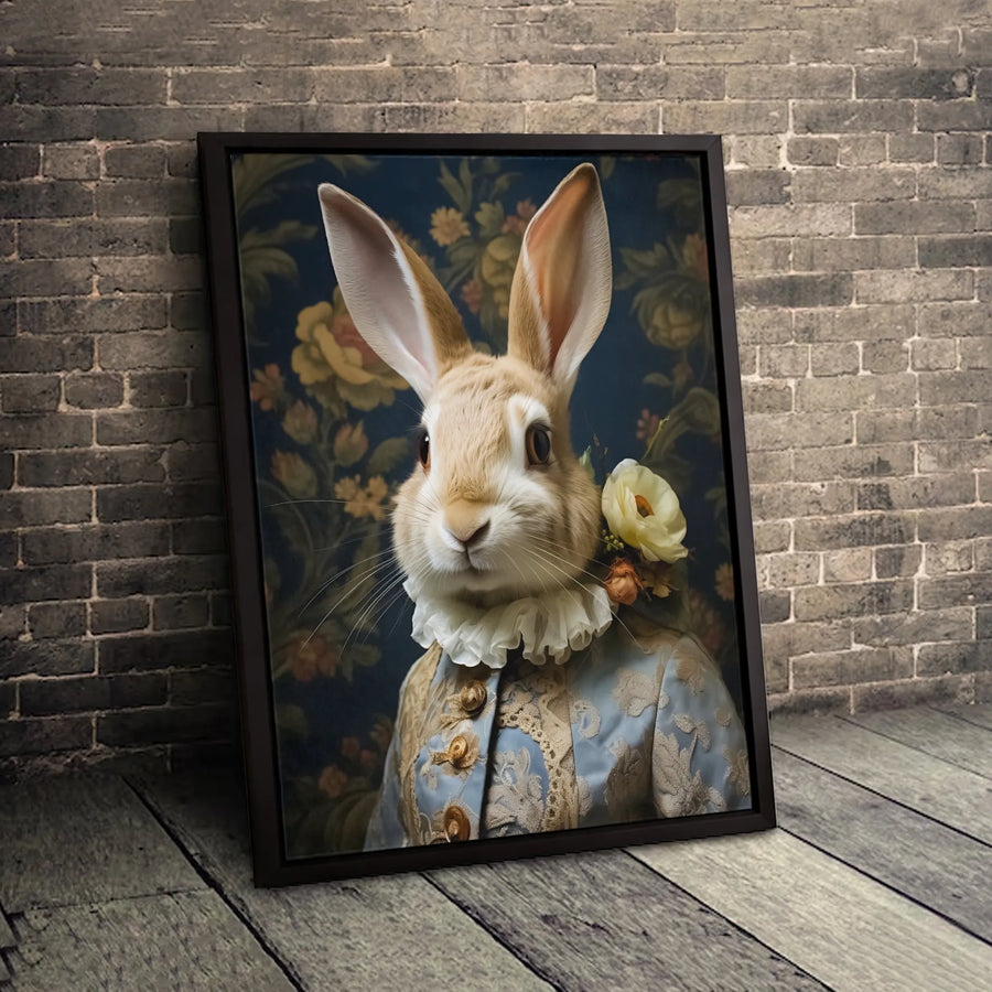 Regal Rabbit Canvas Wall Art | Victorian Style Animal Portrait | Premium Fade-Resistant Gallery Wrap | Whimsical Home Decor Gift