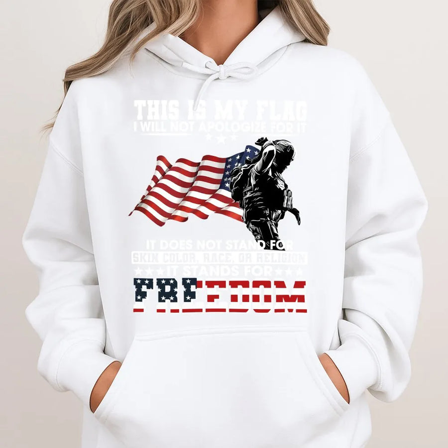Patriotic Soldier Hoodie | American Flag Graphic Design | Premium Cotton-Polyester Blend | Unisex Gift for Veterans & Usa Supporters