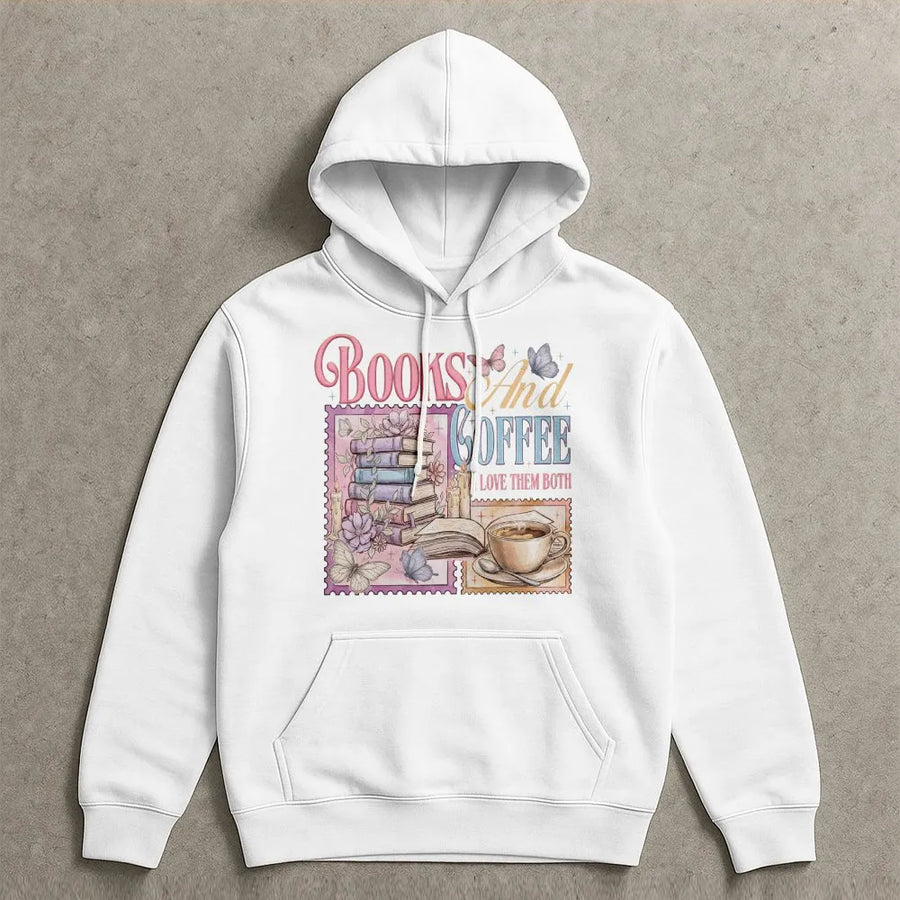 Books and Coffee Hoodie | Cozy Reader Bookish Aesthetic Graphic | Soft Unisex Crewneck | Gift for Book Lover and Librarian