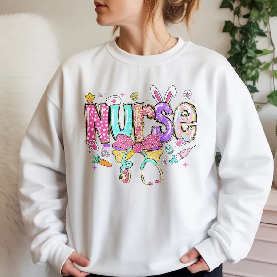 Easter Nurse Sweatshirt | Cute Bunny Ears Stethoscope Design | Premium Cotton Blend | Gift for Nursing Students and RNs
