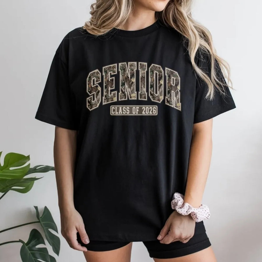Senior 2026 T-Shirt | Vintage Camo Lettering | Premium Cotton Blend | High School Graduation Gift for Seniors