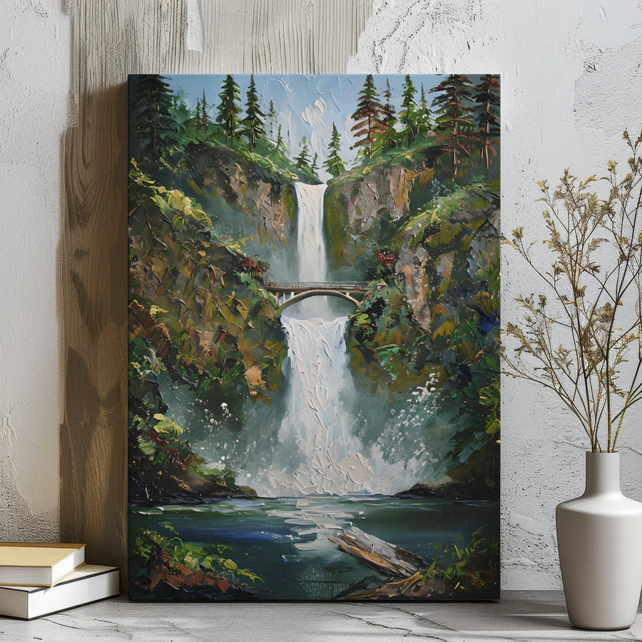 Multnomah Falls Canvas Print | Textured Impressionist Oregon Landscape Wall Art | Gallery Wrapped Premium Decor | Nature Lover Gift for Home Office