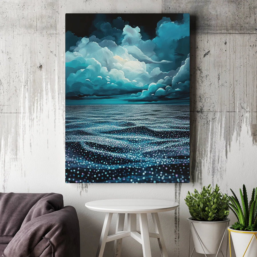Bioluminescent Ocean Canvas Print | Moody Night Sea Wall Art | Premium Gallery Wrapped Decor | Coastal Bedroom or Living Room Gift