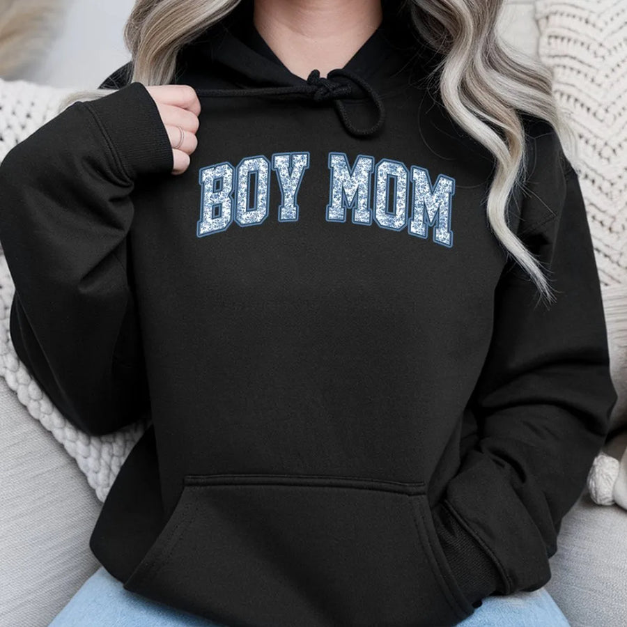 Boy Mom Hoodie | Floral Toile Varsity Lettering | Premium Cotton Blend | Mother's Day 2026 Gift for Her
