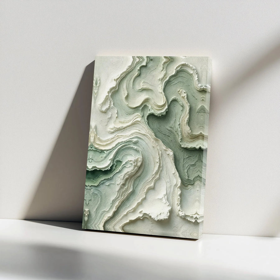 Abstract Textured Canvas Wall Art | Sage Green 3D Layered Stone Print | Premium Thick Gallery Canvas | Modern Minimalist Home Decor Gift