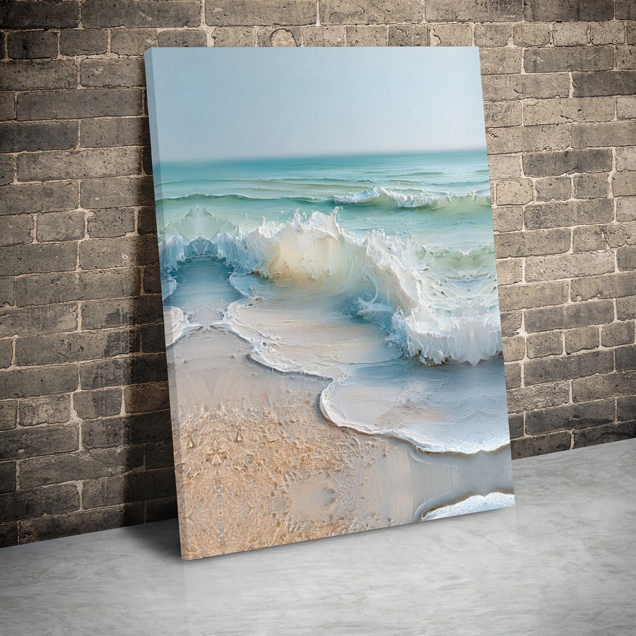 Ocean Waves Canvas Wall Art | Serene Beach Impressionist Painting | 1.25" Gallery Wrap Premium Print | Coastal Decor for Living Room Bedroom