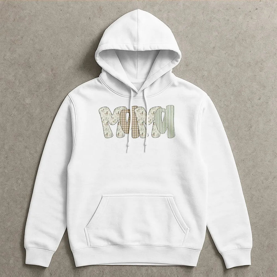 Mama Duck Hunting Hoodie | Mallard Print Patchwork Design | Premium Cotton-Blend Sweatshirt | Outdoorsy Mom Gift For Hunting Season
