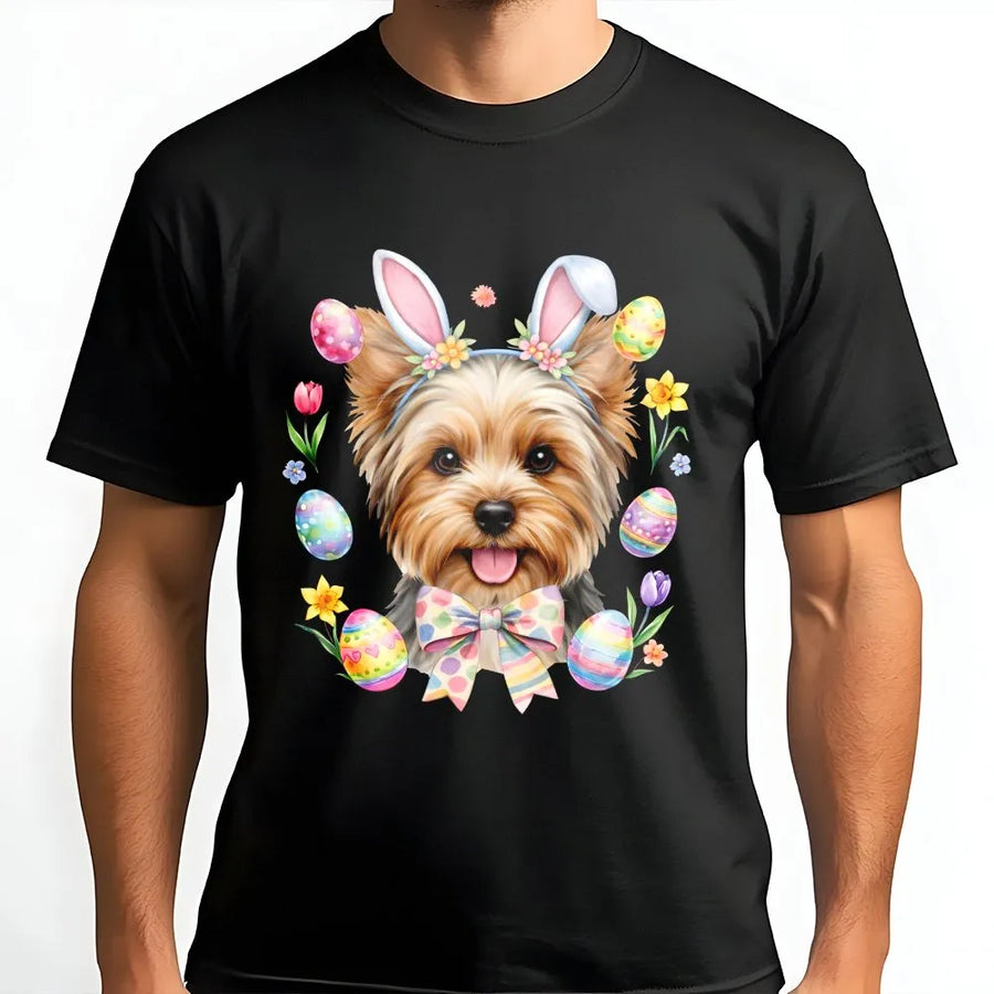 Yorkshire Terrier Easter T-Shirt | Cute Puppy With Bunny Ears Design | 100% Cotton Premium Tee | Unique Dog Mom Spring Gift Idea