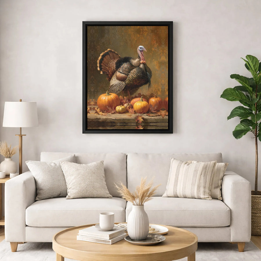 Thanksgiving Turkey Canvas Wall Art | Autumn Harvest Pumpkin Decor | Gallery Quality 1.25 Inch Wrap | Fall Farmhouse Seasonal Home Gift