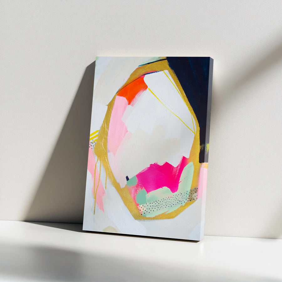 Modern Abstract Vertical Canvas | Colorful Pink And Gold Geometric Print | Premium Thick Gallery Wrap Art | Contemporary Living Room Wall Decor Gift