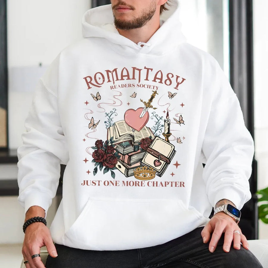 Romantasy Bookish Hoodie | Just One More Chapter Aesthetic Design | Premium Cotton Blend | Gift for Book Lovers and Fantasy Readers