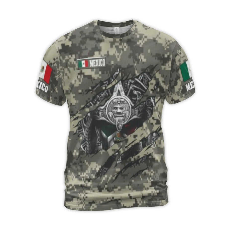 Mexico Aztec Warrior T-Shirt | Digital Camo Mexican Flag Graphic | Premium Polyester Spandex | Gift for Proud Mexicans & Patriot Enthusiasts
