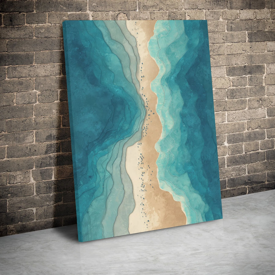Aerial Beach Canvas Wall Art | Layered Ocean Wave Abstract Print | Premium Gallery Wrap 1.25 Inch Frame | Coastal Decor for Living Room Gift