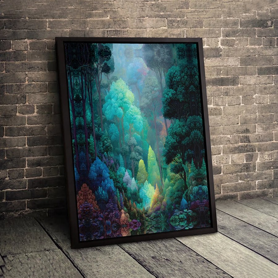Enchanted Forest Canvas Wall Art | Luminous Colorful Trees Landscape | Premium Fade-Resistant Print | Modern Nature Decor for Living Room