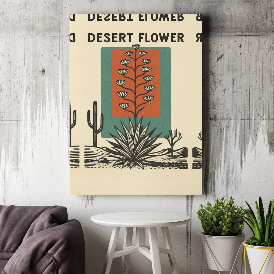 Desert Flower Canvas Wall Art | Vintage Southwestern Botanical Print | Premium Gallery Wrapped Canvas | Boho Desert Home Decor Gift