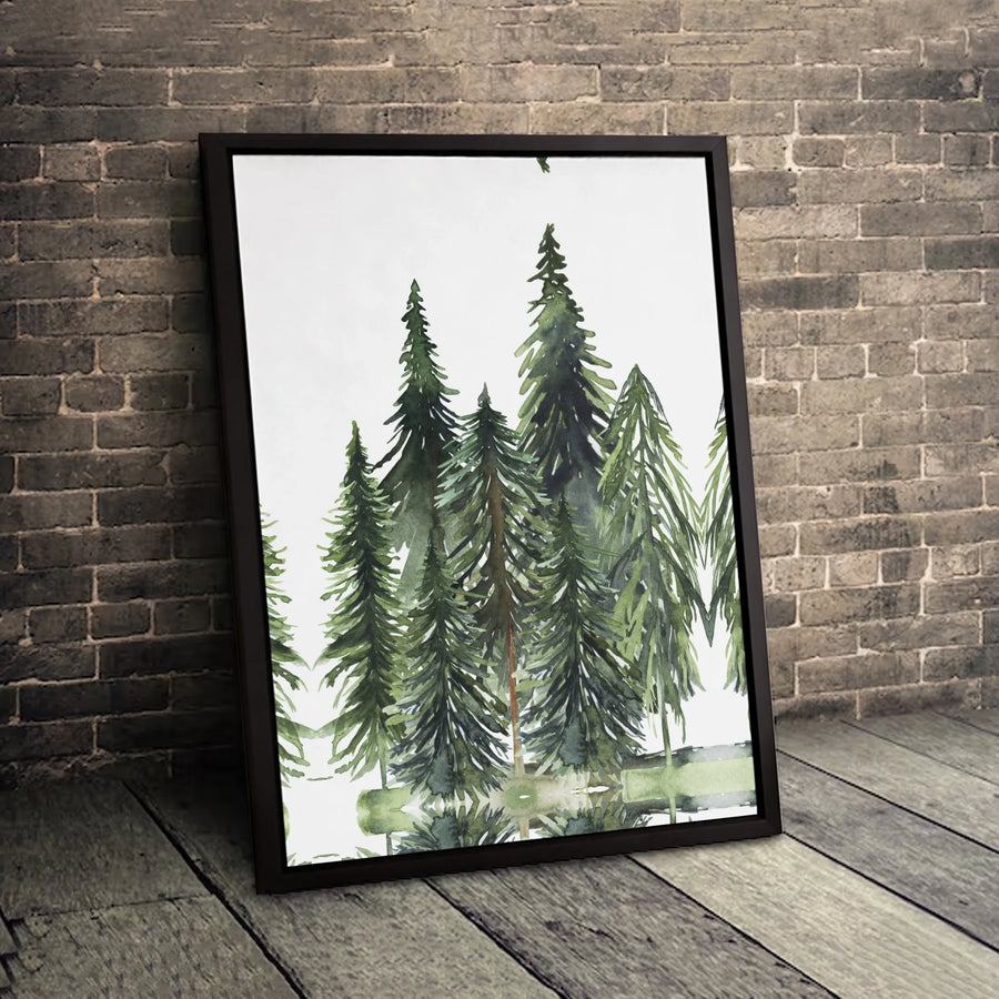 Watercolor Pine Tree Forest Canvas | Minimalist Woodland Art Print | Premium 1.25-Inch Gallery Wrap | Nature-Inspired Home Decor Gift