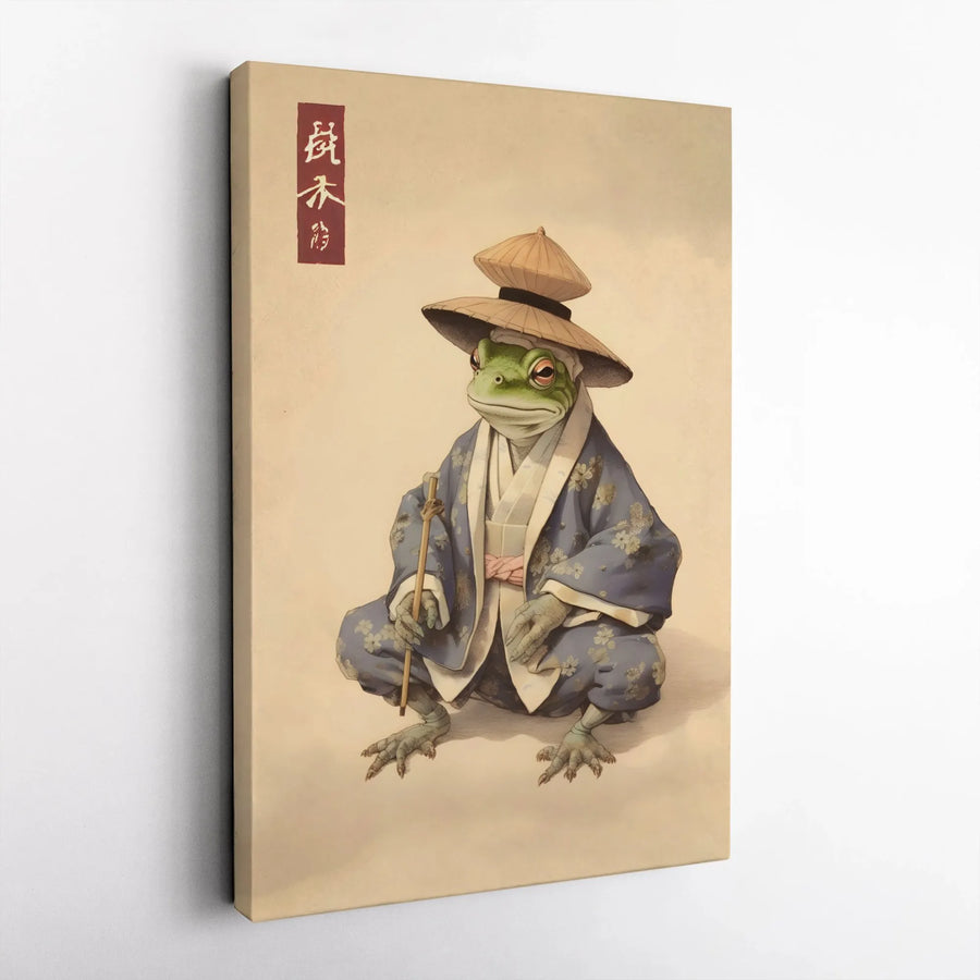 Japanese Samurai Frog Canvas Print | Vintage Style Warrior Toad Wall Art | Premium Gallery-Wrapped 1.25" Profile | Unique Home Decor Gift