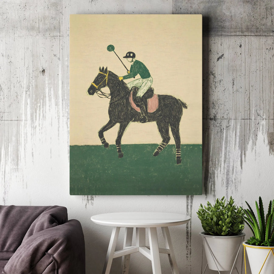 Polo Player Horse Art Print | Equestrian Sport Sketch Wall Decor | Premium 1.25-Inch Gallery Canvas | Sophisticated Home Office Gift