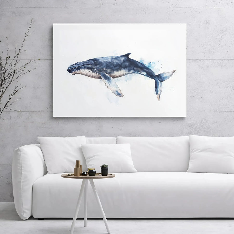 Humpback Whale Canvas Wall Art | Watercolor Ocean Animal Decor | Premium Gallery Wrap Print | Coastal Home Office Living Room Wall Decor