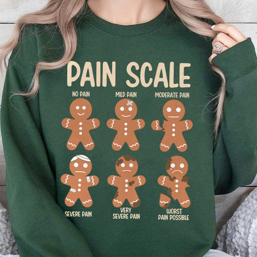 Pain Scale Gingerbread Sweatshirt | Funny Christmas Nurse Graphic | Soft Cotton Blend Crewneck | Holiday Gift For Healthcare Workers