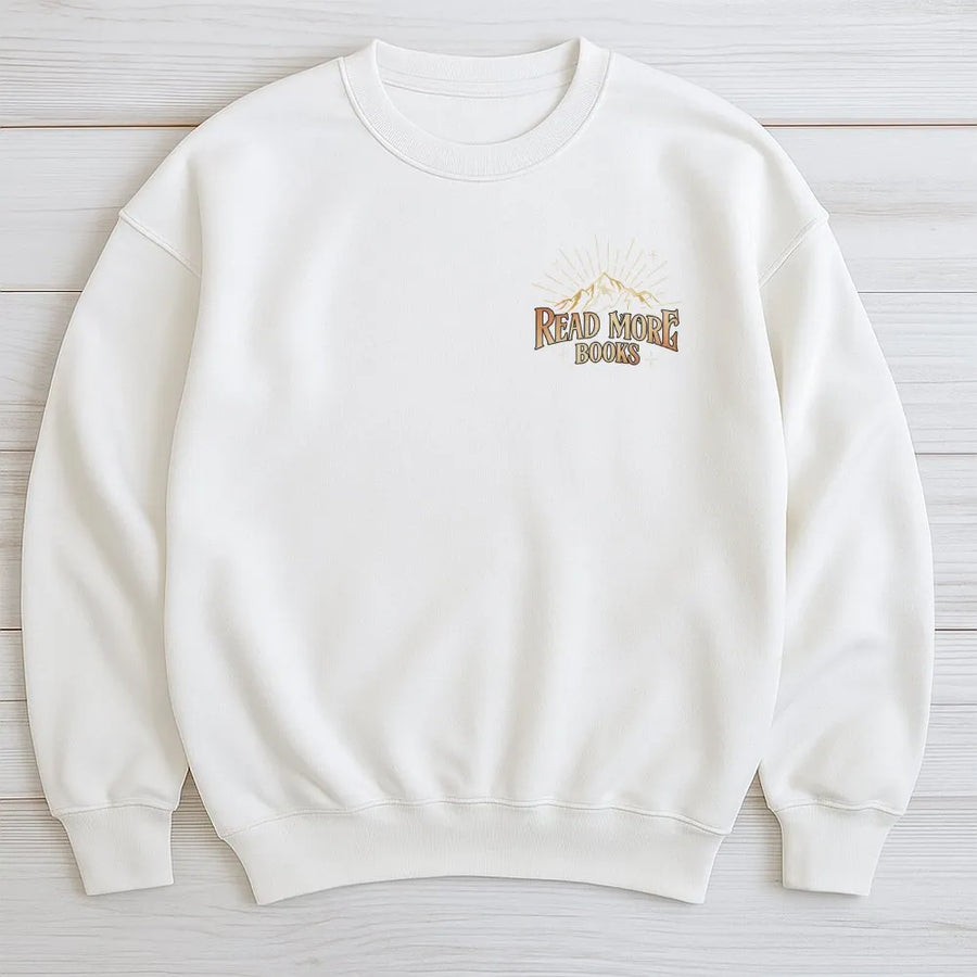 Read More Books Sweatshirt | Vintage Mountain Graphic Crewneck | Cozy Cotton Blend Pullover | Gift for Book Lover and Librarian