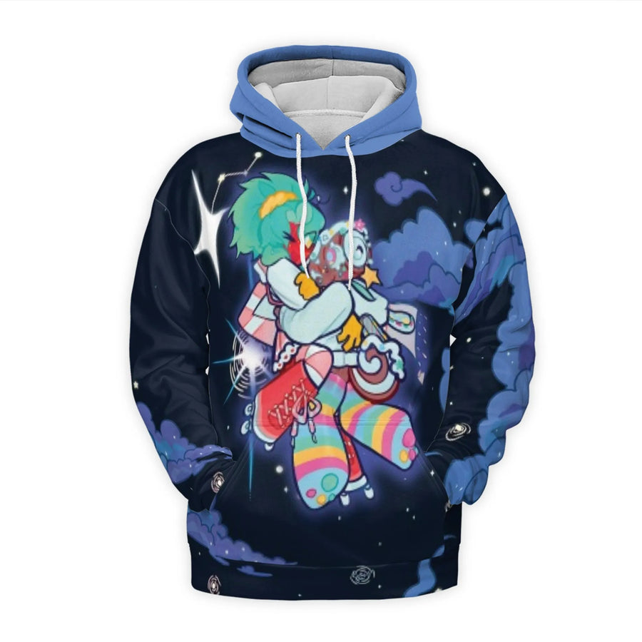 Galaxy Anime Hoodie | Pastel Clown Celestial 3D Graphic Print | Brushed Fleece Polyester | Unisex Streetwear Gift for Teens and Adults