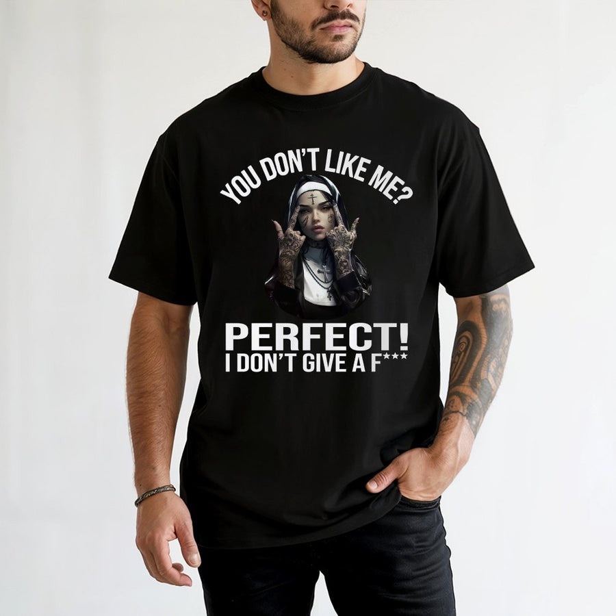 Defiant Nun Graphic T-Shirt | Edgy Streetwear Sassy Quote Design | 100% Cotton Premium Tee | Bold Attitude Gift for Rebels