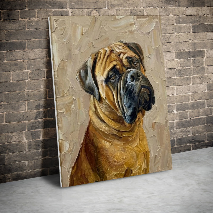 Bullmastiff Canvas Wall Art | Impasto Oil Painting Style Portrait | Premium Gallery Wrap Decor | Dog Lover Gift & Home Office Accent