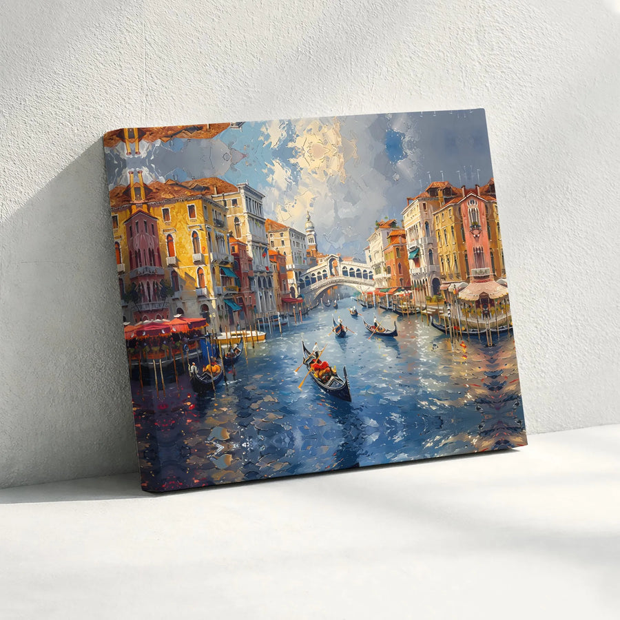 Venice Canal Canvas Wall Art | Impressionist Italy Cityscape with Gondolas | Premium Fade-Resistant Print | European Travel Gift for Living Room Decor