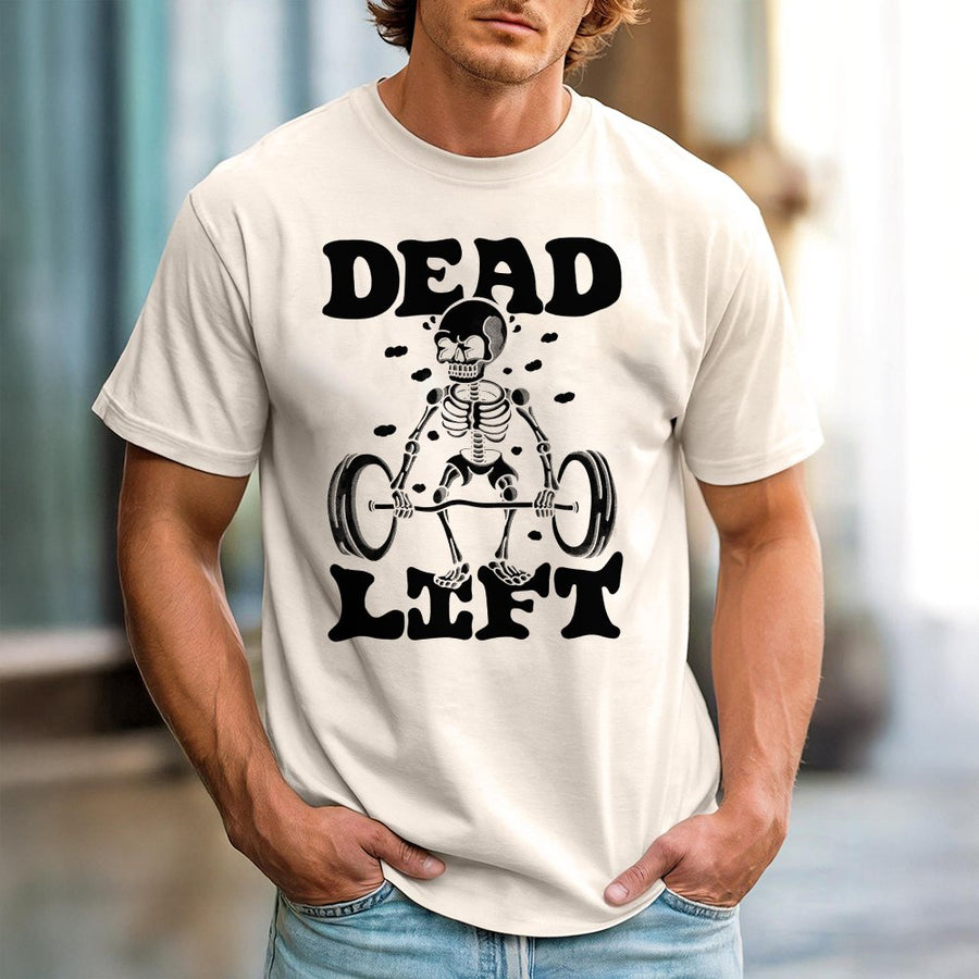 Dead Lift Skeleton T-Shirt | Funny Weightlifting Graphic Design | 100% Cotton Premium Tee | Workout Pump Cover Gift for Fitness Lovers