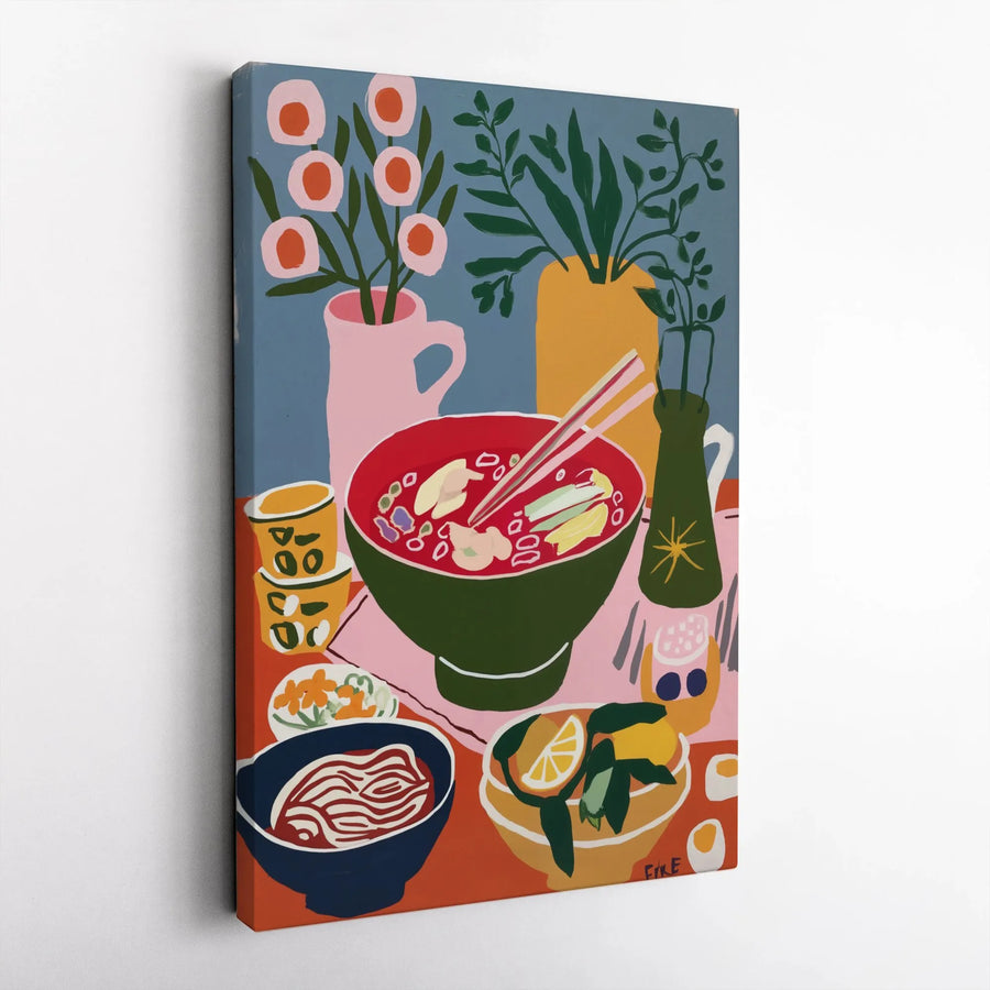 Colorful Ramen Noodle Soup Wall Art | Modern Still Life Kitchen Decor | Premium 1.25" Gallery Wrapped Canvas | Foodie Gift for Home Office