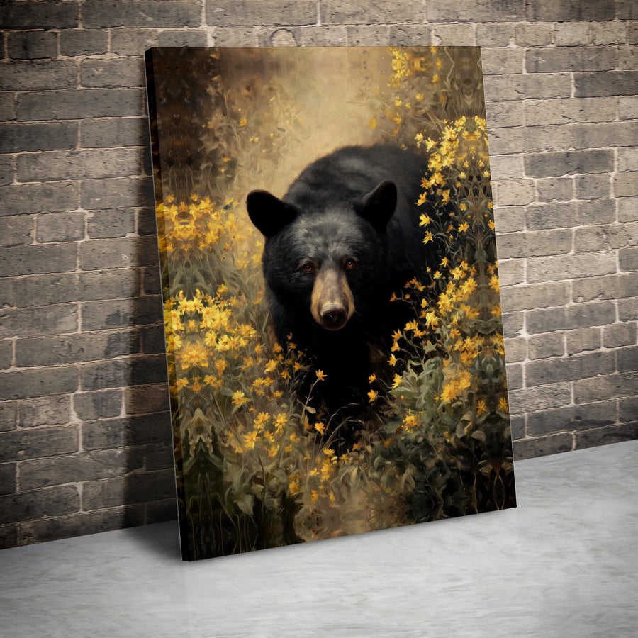 Black Bear Canvas Wall Art | Vintage Wildlife Painting Style | Premium Gallery Wrapped Canvas | Rustic Cabin & Lodge Decor Gift