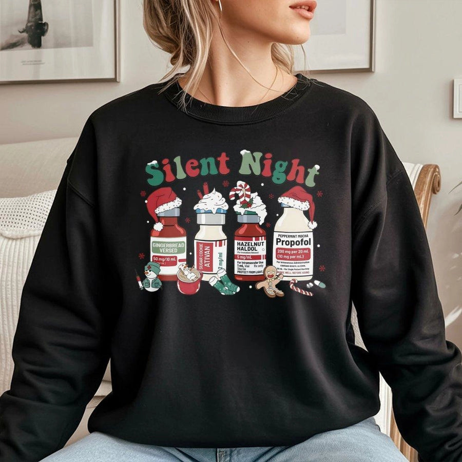 Silent Night Christmas Sweatshirt | Funny Medical Nurse Gift | Soft Cotton Blend Crewneck | Cute Holiday Healthcare Worker Apparel