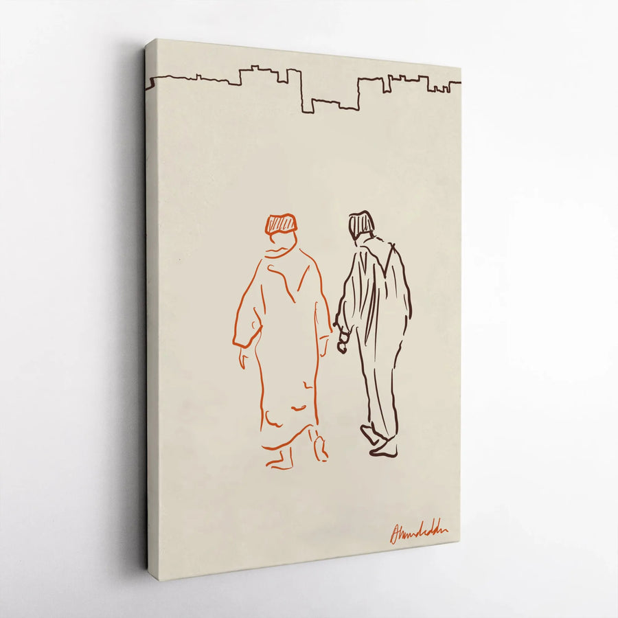 Minimalist Couple Line Art Canvas | Modern Urban Sketch Wall Decor | Premium Gallery Wrapped Canvas | Contemporary Home Decor Gift