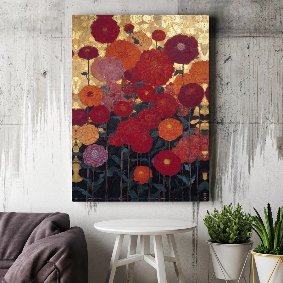 Gold Leaf Floral Canvas Wall Art | Vintage Botanical Painting Print | Premium Thick Gallery Wrap | Modern Living Room Decor Gift