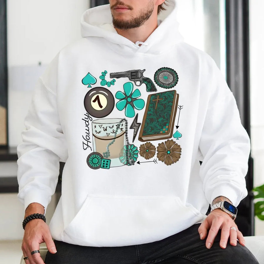 Western Graphic Hoodie | Turquoise Cowgirl Aesthetic | Premium Cotton Blend | Country Music Festival Gift for Women